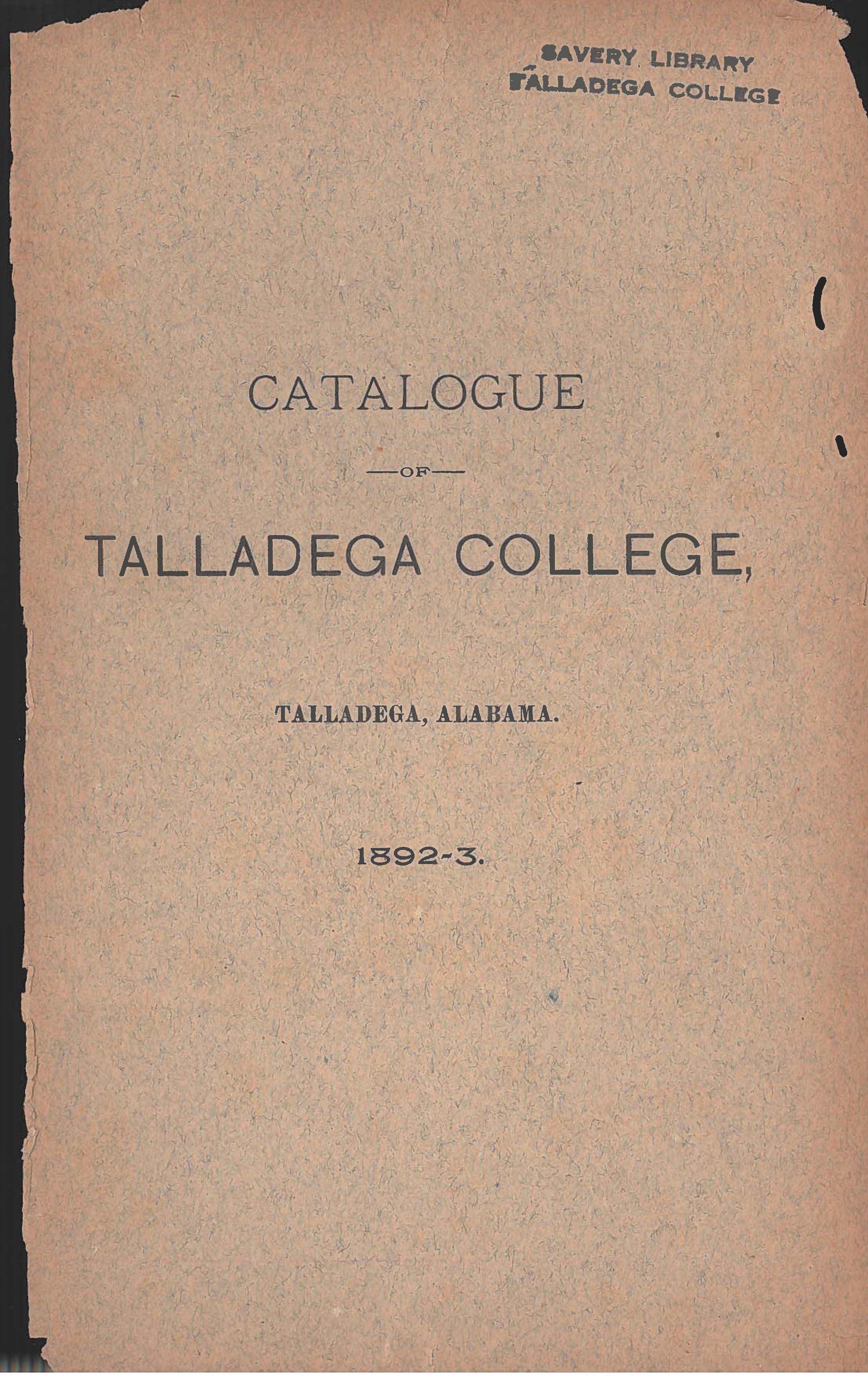 Talladega College Catalog 1892-1893